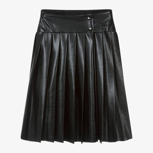 MSGM-Girls Black Pleated Faux Leather Skirt | Childrensalon