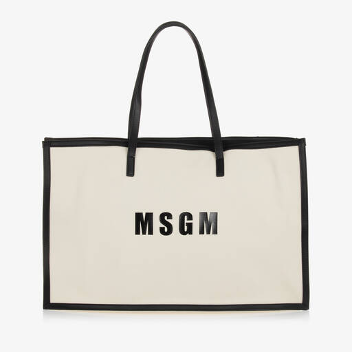 MSGM-Girls Ivory Canvas Tote Bag (48cm) | Childrensalon