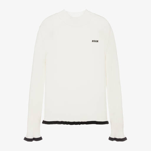 MSGM-Girls Ivory Ribbed Turtleneck Sweater | Childrensalon