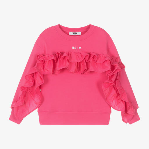 MSGM-Girls Pink Cotton Ruffle Sweatshirt | Childrensalon
