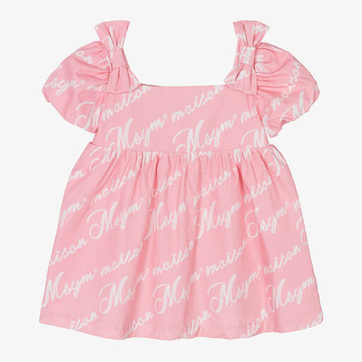 MSGM-Girls Pink Cotton Script Dress | Childrensalon
