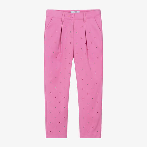 MSGM-Girls Pink Viscose Diamanté Trousers | Childrensalon