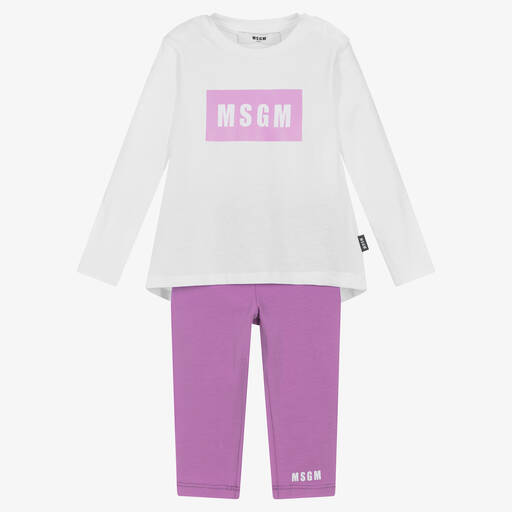 MSGM-Girls Purple & White Cotton Leggings Set | Childrensalon