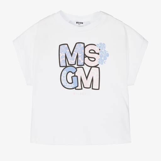 MSGM-Girls White Cotton Jersey T-Shirt | Childrensalon