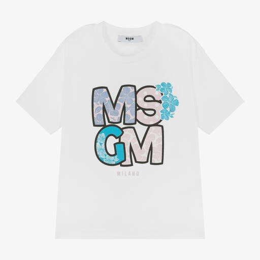 MSGM-Girls White Cotton T-Shirt | Childrensalon