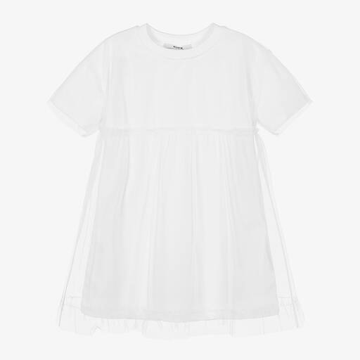 MSGM-Girls White Cotton & Tulle Dress | Childrensalon