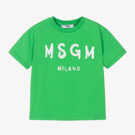 MSGM-Green Cotton Crew Neck T-Shirt | Childrensalon
