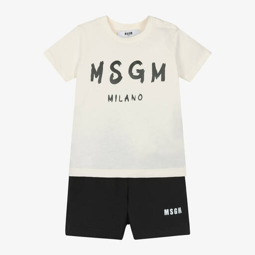 MSGM-Ivory & Black Cotton Shorts Set | Childrensalon