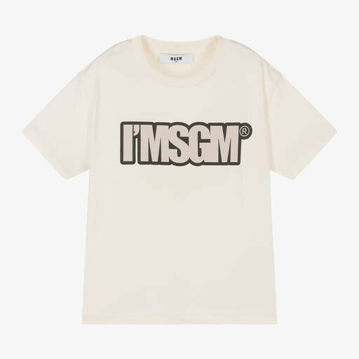 MSGM-Кремовая футболка из хлопкового джерси | Childrensalon