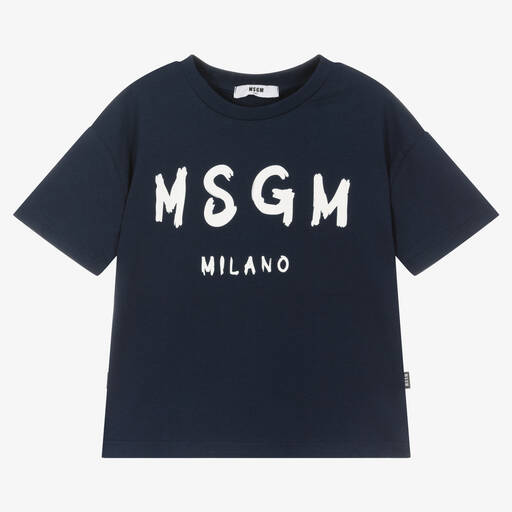 MSGM-Navy Blue Cotton Jersey T-Shirt | Childrensalon