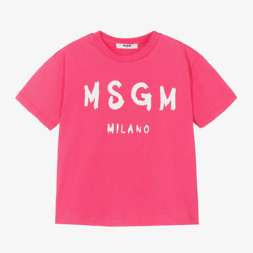 MSGM-Pink Cotton Crew Neck T-Shirt | Childrensalon