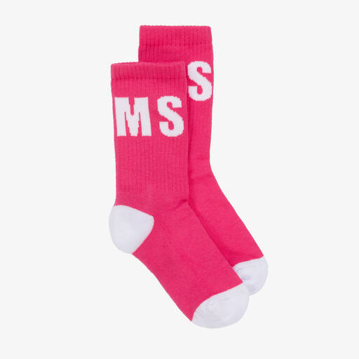 MSGM-Pink & White Cotton Ankle Socks | Childrensalon