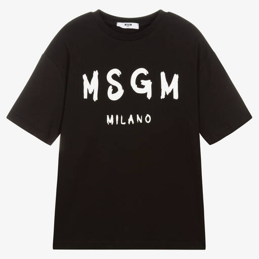 MSGM-Teen Black Cotton Jersey T-Shirt | Childrensalon