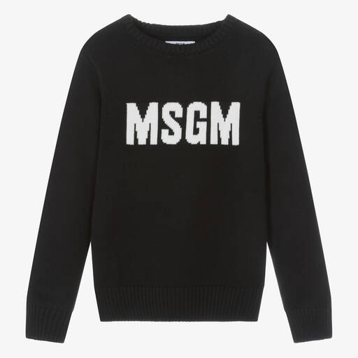 MSGM-Teen Black Knitted Cotton Sweater | Childrensalon