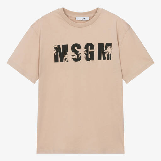 MSGM-Teen Boys Beige Cotton Palm Tree T-Shirt | Childrensalon