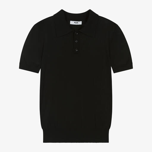 MSGM-Teen Boys Black Cotton Knit Polo Shirt | Childrensalon