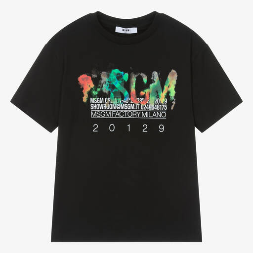 MSGM-Черная хлопковая футболка с брызгами краски для мальчиков-подростков | Childrensalon
