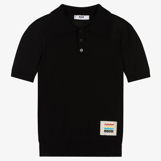 MSGM-Teen Boys Black Knitted Polo Shirt | Childrensalon