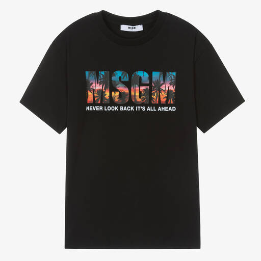 MSGM-Teen Boys Black Sunrise Graphic T-Shirt | Childrensalon