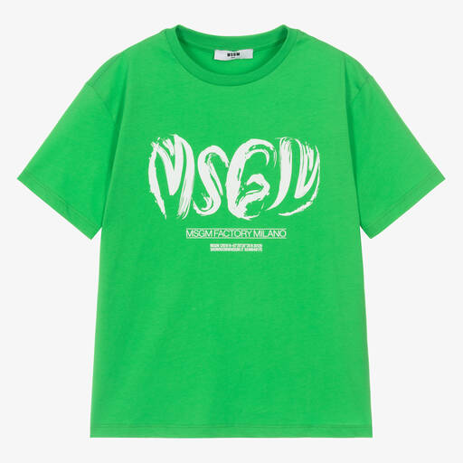 MSGM-Teen Boys Green Cotton T-Shirt | Childrensalon