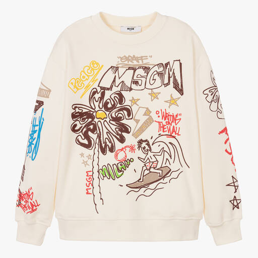 MSGM-Teen Boys Ivory Graffiti Print Sweatshirt | Childrensalon