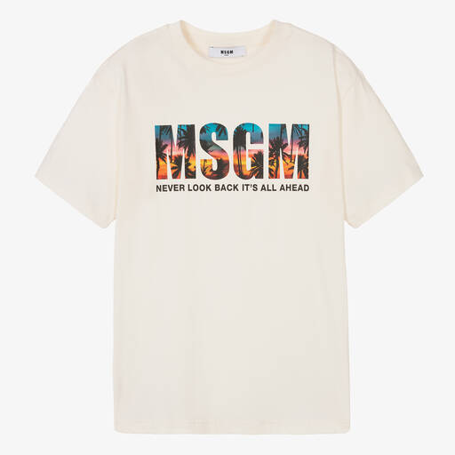 MSGM-Teen Boys Ivory Sunrise Graphic T-Shirt | Childrensalon
