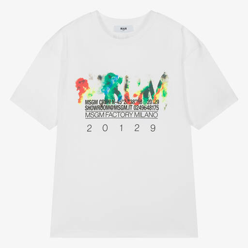 MSGM-Teen Boys White Cotton Paint T-Shirt | Childrensalon