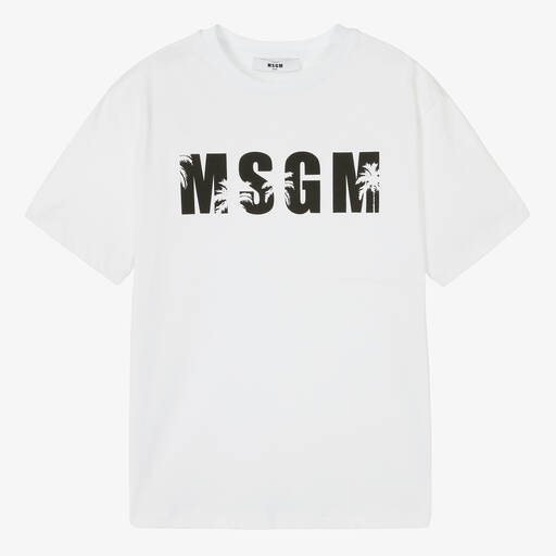 MSGM-Белая хлопковая футболка для мальчиков-подростков | Childrensalon