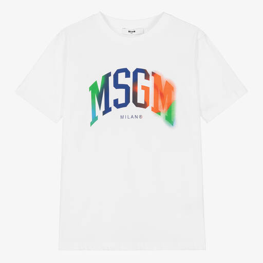 MSGM-Teen Boys White Cotton T-Shirt | Childrensalon