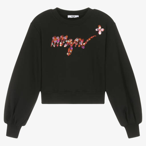 MSGM-Teen Girls Black Cotton Sequin Sweatshirt | Childrensalon