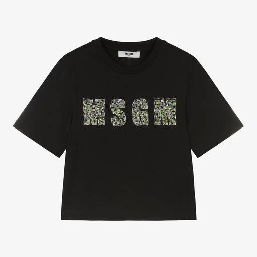 MSGM-T-shirt noir court en coton ado | Childrensalon