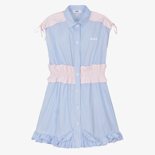 MSGM-Teen Girls Blue Striped Cotton Dress | Childrensalon