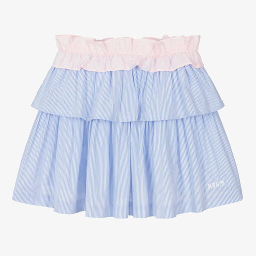 MSGM-Teen Girls Blue Striped Cotton Skirt | Childrensalon