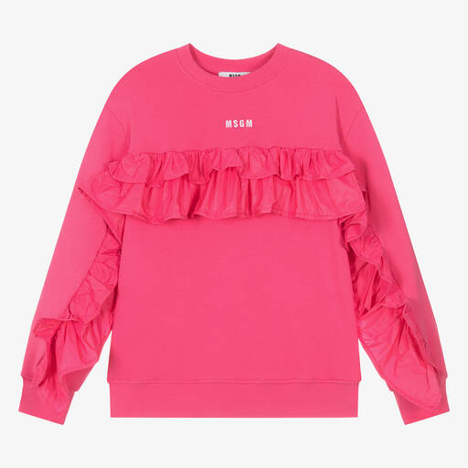 MSGM-Teen Girls Pink Cotton Ruffle Sweatshirt | Childrensalon