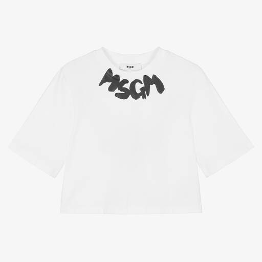 MSGM-Teen Girls White Cotton Cropped T-Shirt | Childrensalon