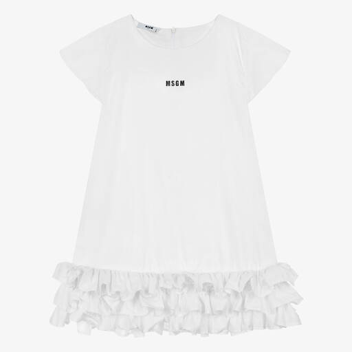 MSGM-Teen Girls White Cotton Dress | Childrensalon