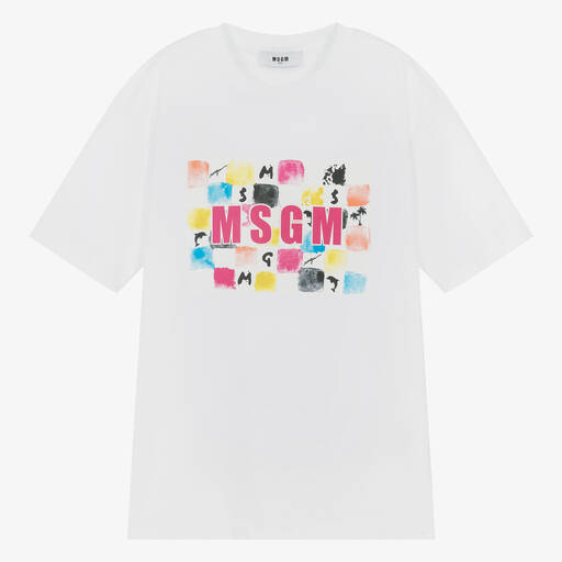 MSGM-Белая хлопковая футболка для девочек-подростков | Childrensalon