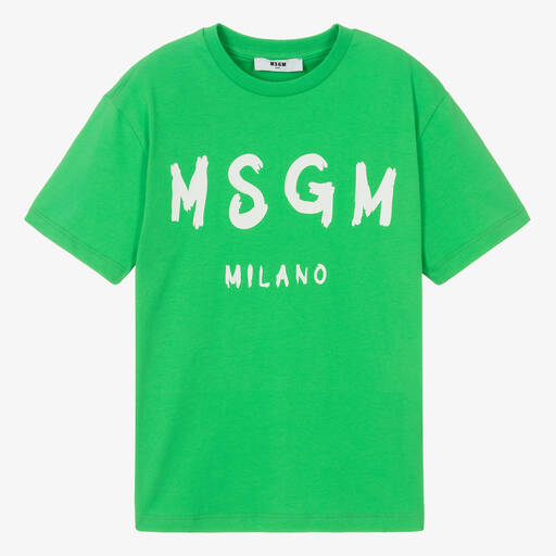 MSGM-Teen Green Cotton Crew Neck T-Shirt | Childrensalon