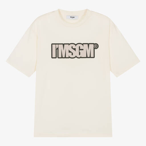 MSGM-Кремовая футболка из хлопкового джерси для подростков | Childrensalon