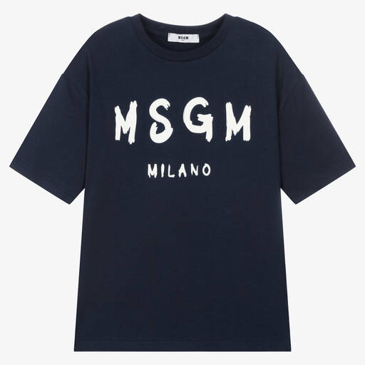 MSGM-Teen Navy Blue Cotton Jersey T-Shirt | Childrensalon