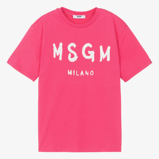 MSGM-Teen Pink Cotton Crew Neck T-Shirt | Childrensalon