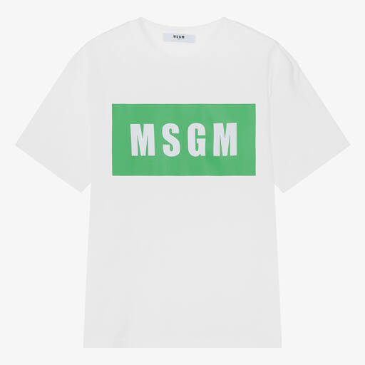 MSGM-Teen White & Green Cotton T-Shirt | Childrensalon