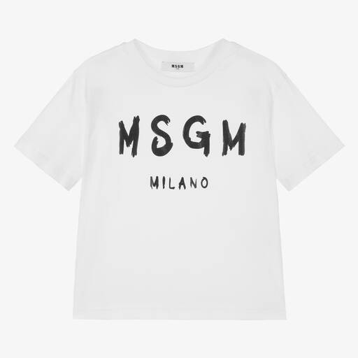 MSGM-White Cotton Jersey T-Shirt | Childrensalon