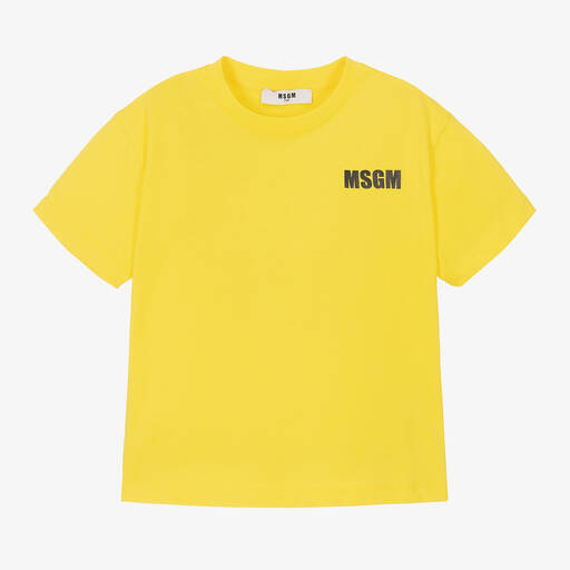 MSGM-Yellow Slogan Print Cotton T-Shirt | Childrensalon