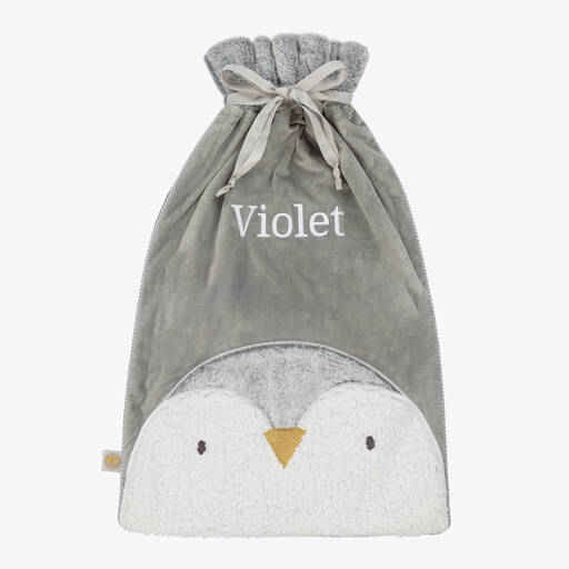 My 1st Years-Серый подарочный мешок из велюра с пингвином (70см) | Childrensalon