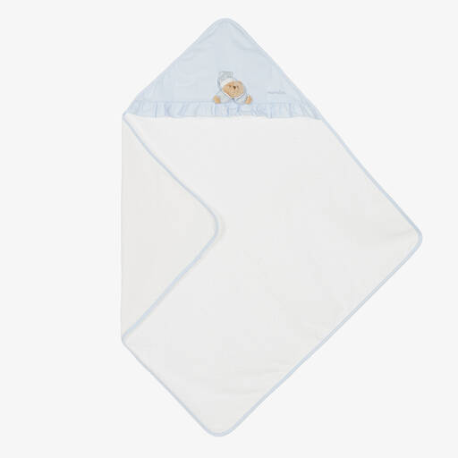 Nanán-White & Blue Hooded Baby Towel (74cm) | Childrensalon