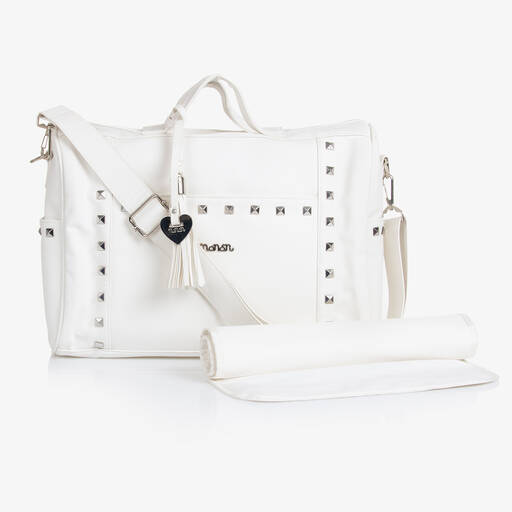 Nanán-White Faux Leather Baby Changing Bag (37cm) | Childrensalon