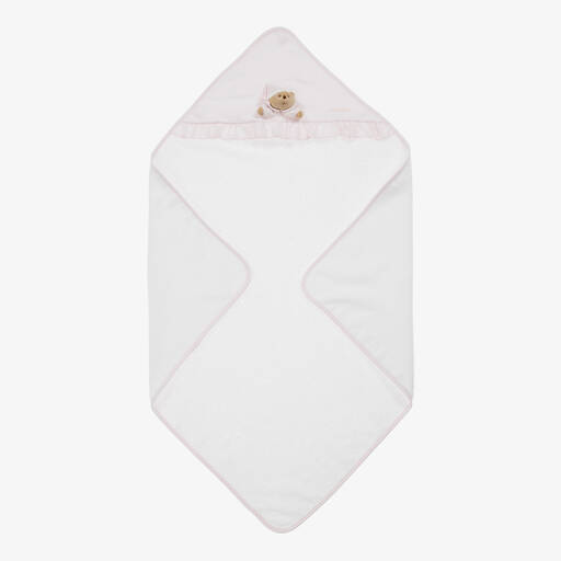 Nanán-White & Pink Hooded Baby Towel (74cm) | Childrensalon