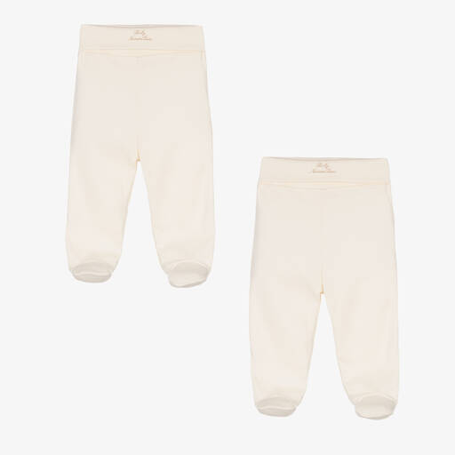 NaturaPura-Ivory Cotton Baby Trousers (2 Pack) | Childrensalon