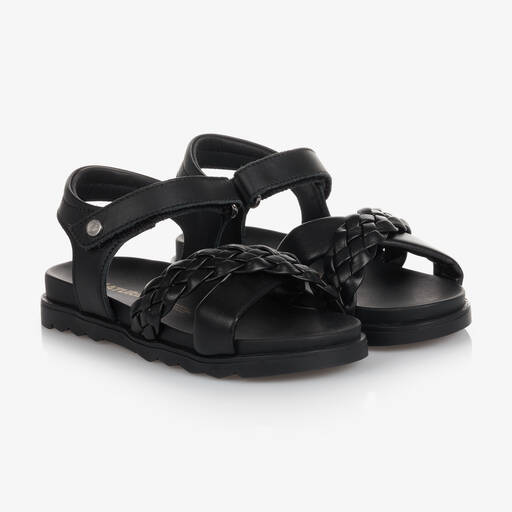 Naturino-Black Leather Plait Sandals | Childrensalon